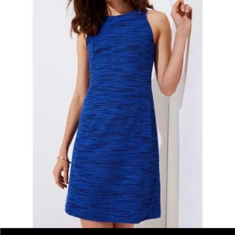 Loft Tweed Textured Boucle Royal Vlue A-Line Sleeveless Dress 12 Petite